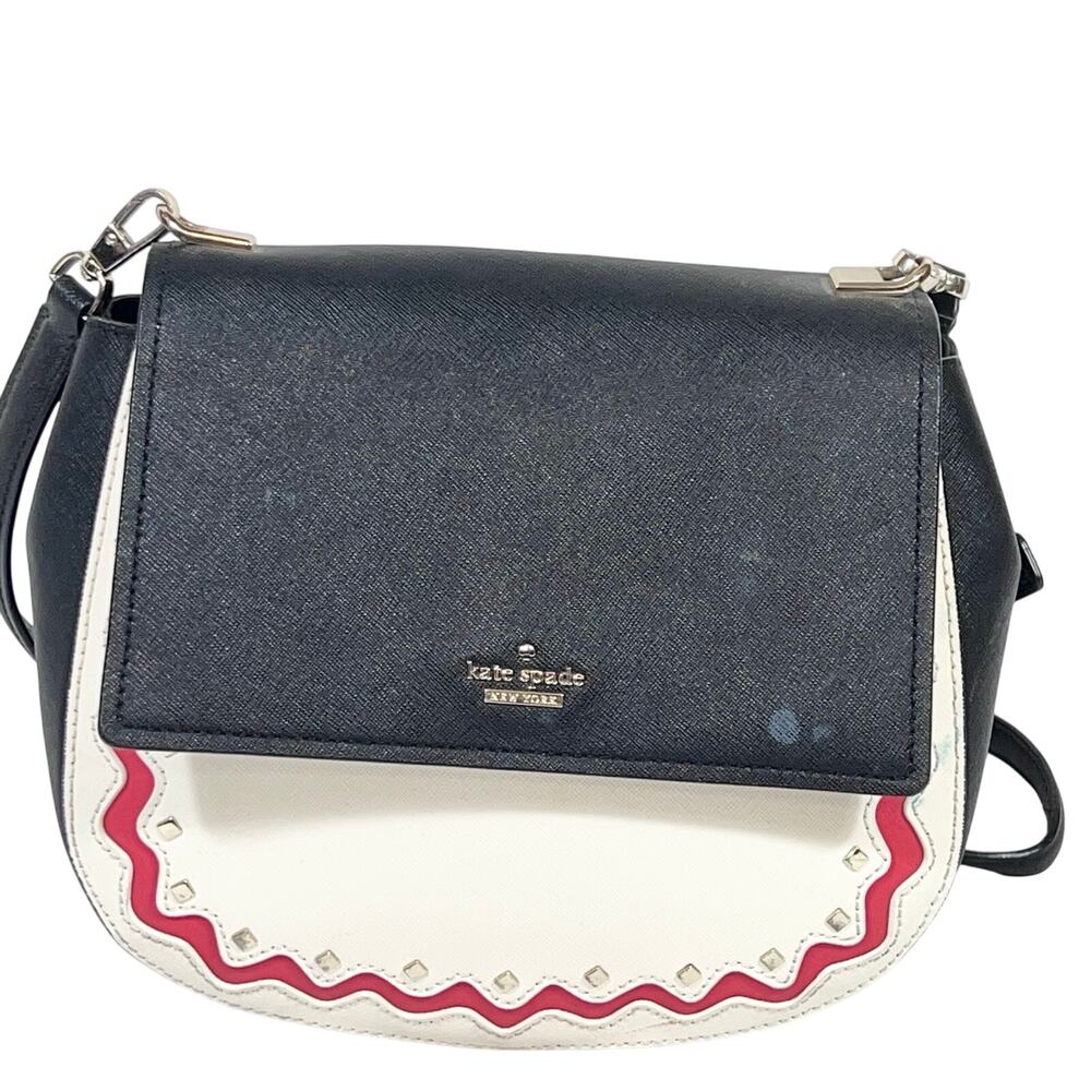 Kate Spade Ripple Leather Crossbody Handbag Shoulder Purse Bag  Black White Red